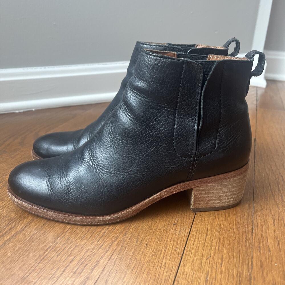 Kork Ease Womens Black Leather Chelsea Ankle Boots Block Heel Size 8M